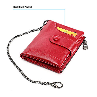 Rfid Blocking Leather Retro Wallet With Chain
