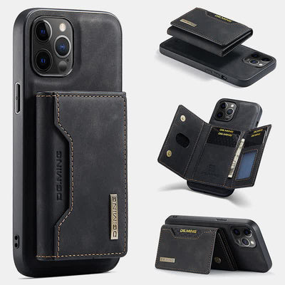 2 In 1 Magnetic Wallet Phone Case for iPhone PU Leather Trifold Wallet Case