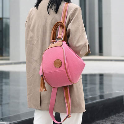 Multifunctional Womens Backpack Tassel Decor Durable Canvas Travel Daypack