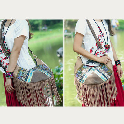 Crossbody Bag For Women Travel Ethnic Style Tassel Leather Bag