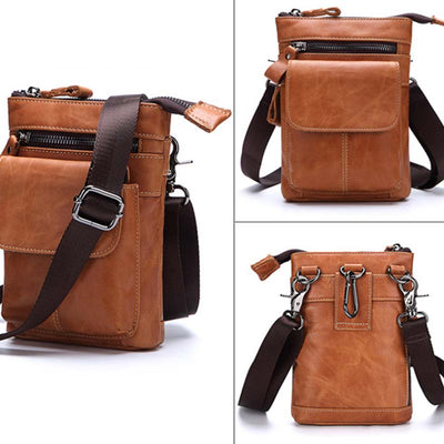 Men's Outdoor Leather Multi-function Waist Bag