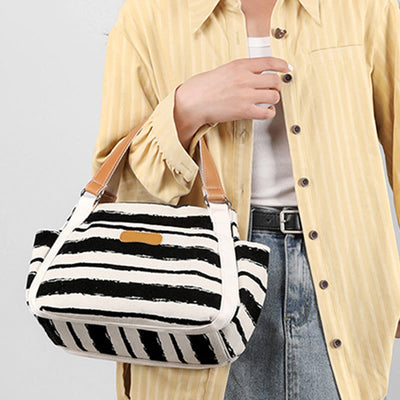 Casual Tote Bag For Women Daily Use Striped Canvas Bag