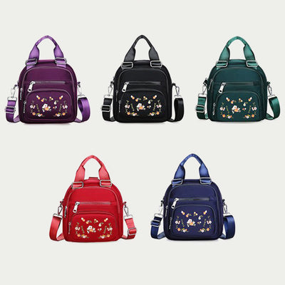 Multi-Compartment Waterproof Embroidery Floral Backpack Daypack Crossbody Bag