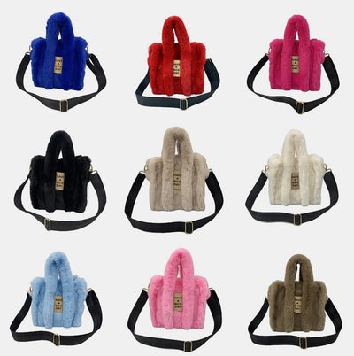 Crossbody Bag For Women Solid Color Faux Fur Large Handbag