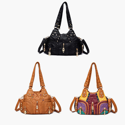 Multiple Pocket Shoulder Bag Women Colorful Large Leather Crossbody Purse
