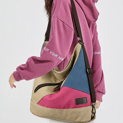 Women's Tote Canvas Backpack for Color Block Shoulder Hobo Bag Rucksack