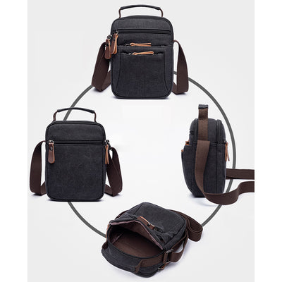 Vintage Multi-Carry Small Canvas Cross Body Purse Casual Shoulder Bag for Men
