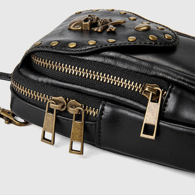 Phone Bag For Women Black Punk Style Portable Travel Bag