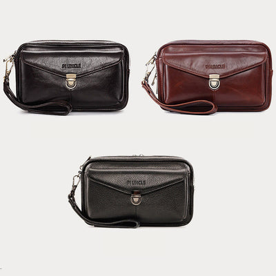 Real Leather Clutch Purse Business Handbag Wrist Bag Fit 7.9" Cellphone
