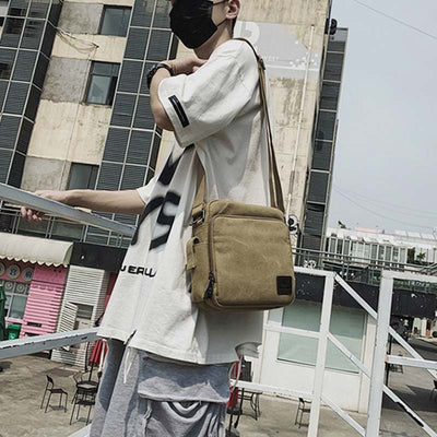 Vintage Canvas Mini Crossbody Shoulder Bag Men Small Purses with Multi-Slot