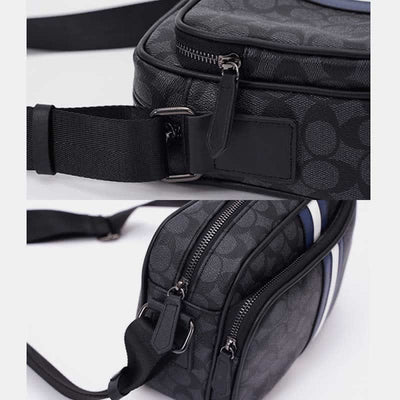 Men Checked Grain Crossbody Purse Waterproof Scratch-proof Classic Shoulder Handbag