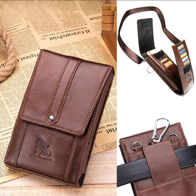 Genuine Leather Wallet Clutch Multi-Slot Waist Bag with Belt Loop Crossbody Strap