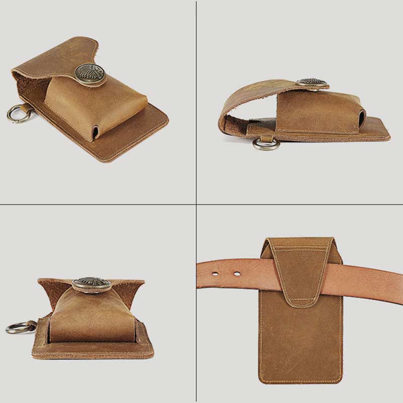 Vintage Leather Flip Phone Bag Belt Pouch with Cigarette Pocket - image 10