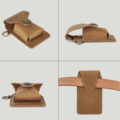 Vintage Leather Flip Phone Bag Belt Pouch with Cigarette Pocket - image 10