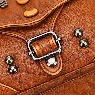 Tote Bag For Women Vintage Riveted Multi-Pocket Leather Crossbody Bag