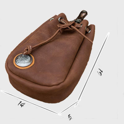 Retro Unisex Waist Pouch Small Drawstring Leather Belt Bag