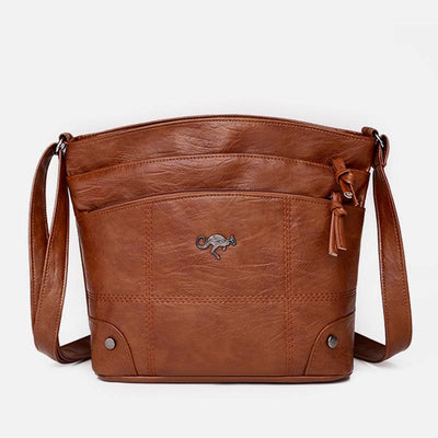 Minimalist Faux Leather Purse Triple Layer Vintage Women Crossbody Bag