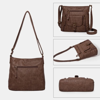 Retro Soft Washed Leather Multi Pocket Crossbody Bags for Women Lady