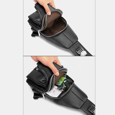 Men Leather Sling Bag Multipurpose Casual Bag Chest Bag Shoulder Bag