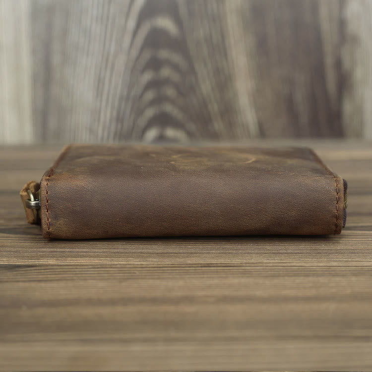 Retro Leather Wallet Multifunctional Small Zipper Purse For Men