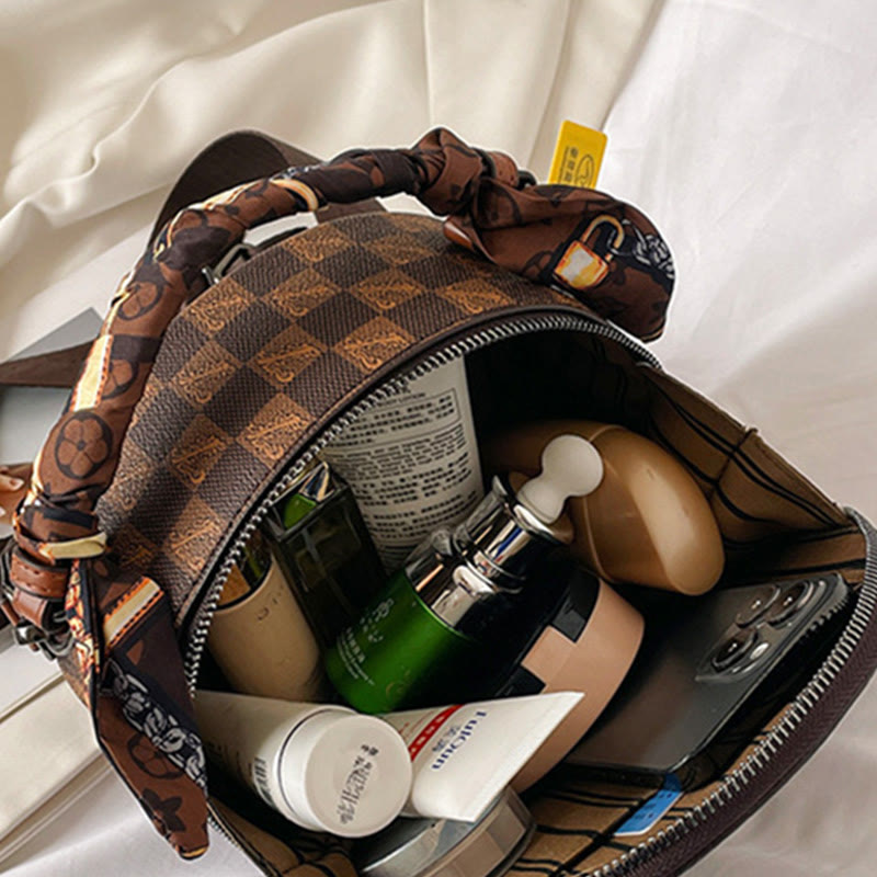 Top-handle Bag For Women Vintage Wide Strap Small Round Bag