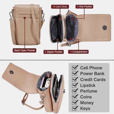 Mini Phone Bag For Women Leather Double Compartment Crossbody Bag