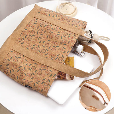 Floral Tote For Women Commuter Eco-Friendly Cork Shoulder Bag