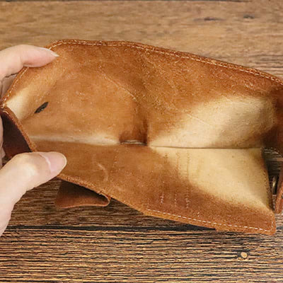 Retro Bifold Wallet Pouch for Women Men Cowhide Leather Small Coin Purse