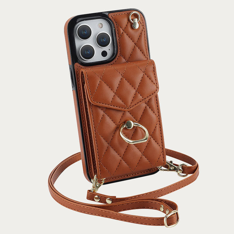 Phone Wallet Case For iPhone 14/15/16 Functional Quilted Crossbody Phone Case