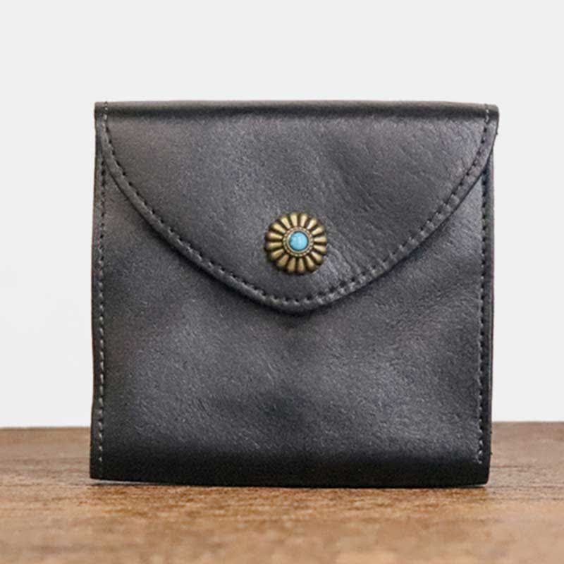 Retro Bifold Wallet Pouch for Women Men Cowhide Leather Small Coin Purse