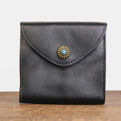 Retro Bifold Wallet Pouch for Women Men Cowhide Leather Small Coin Purse