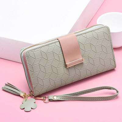 Square Plaid Money Clip Large Capacity Zipper Phone Wallet For Women