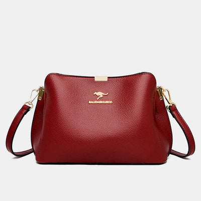 Small Leather Crossbody Handbags Purses Triple Compartment Crossover Shoulder Bag