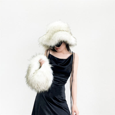 Faux Fur Soft Hat Bag Set For Women Winter Dating
