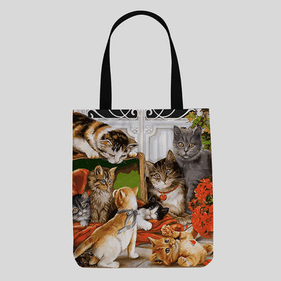 Cute Kitty Canvas Tote Bag for Women Men Multifunction Shoulder Purses