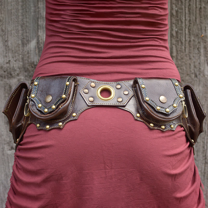 Waist Bag for Women Men Medieval PU Leather Rivets Waist Bag