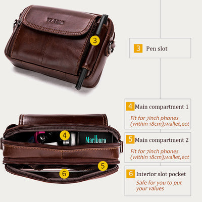 Leather Waist Bag For Men Retro Multifunctional Crossbody Phone Bag