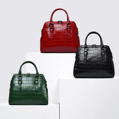 Elegant Handbag Pure Color Crocodile Print Leather Crossbody Bag