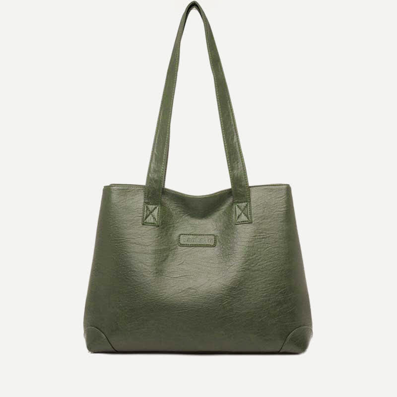 Women's Double Compartment Soft Faux Leather Tote Handbag Shoulder Bag Purse