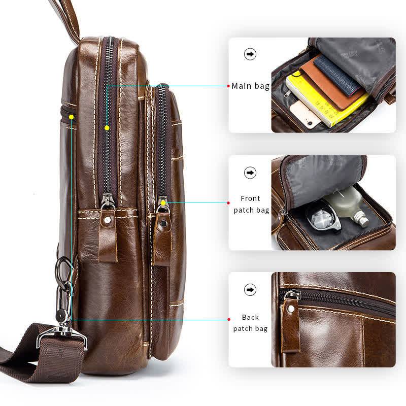 Small Genuine Leather Sling Crossbody Backpack Shoulder Bag for Men