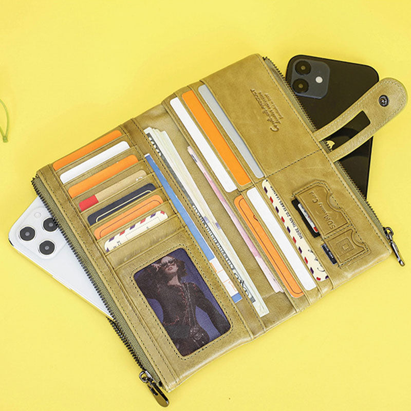 Wallets for Women Genuine Leather Cellphone Case Long Slim Credit Card Holder