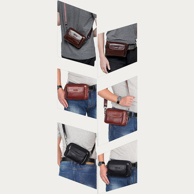 Leather Waist Bag For Men Retro Multifunctional Crossbody Phone Bag