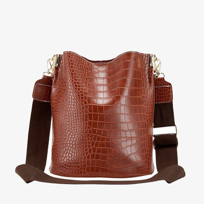 Crocodile Print Leather Cross Body Purse Single Shoulder Bucket Bag