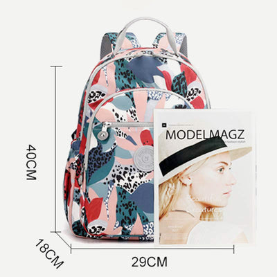Backpack for Women Waterproof Multi-Compartment Printing Casual Nylon Lightweight Schoolbag