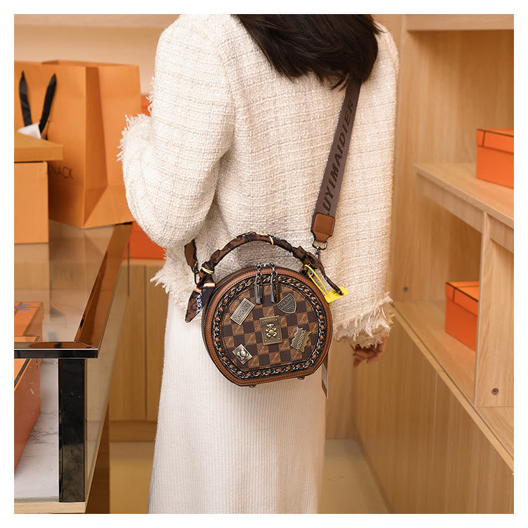Top-handle Bag For Women Vintage Wide Strap Small Round Bag