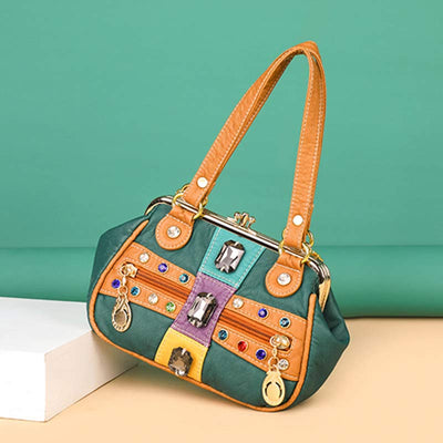 Retro Double Layer Kiss-Lock Shoulder Handbag Party Evening Purse with Crossbody Chain
