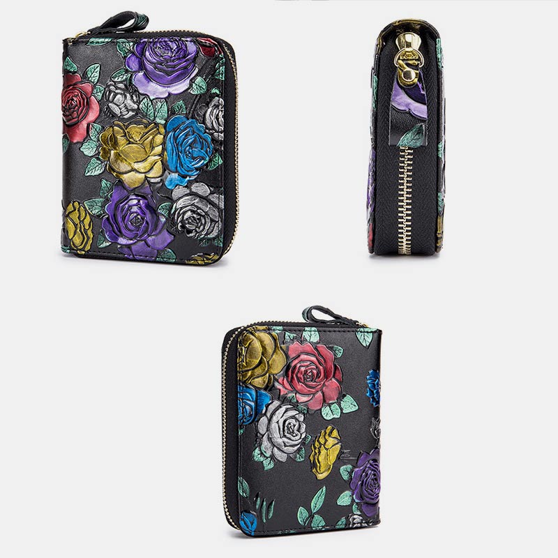 RFID Multi-Slot Elegant Hand-Painted Floral Wallet Card Holder