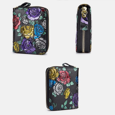 RFID Multi-Slot Elegant Hand-Painted Floral Wallet Card Holder