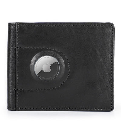 Multi Slot Leather Airtag Wallet - Black