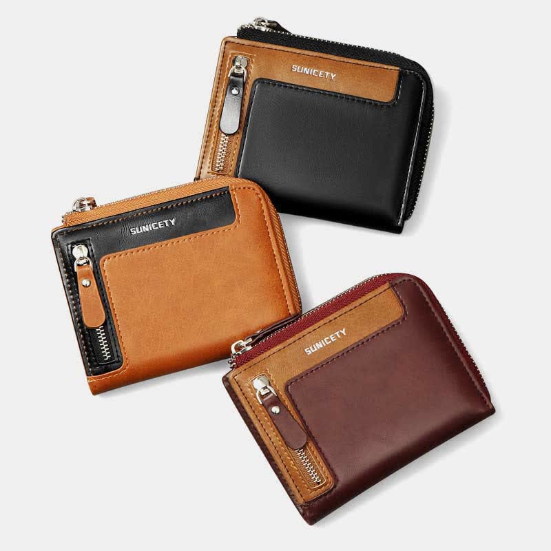 RFID Blocking Small Zip Around Leather Wallet Front Pocket Wallet